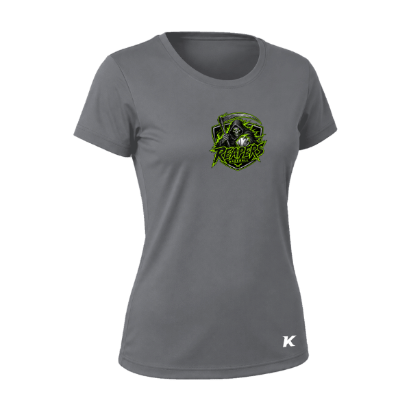 Baseball Coach Pitch–Minor Vision Women's Performance Short-Sleeve Tee – Charcoal – front mockup