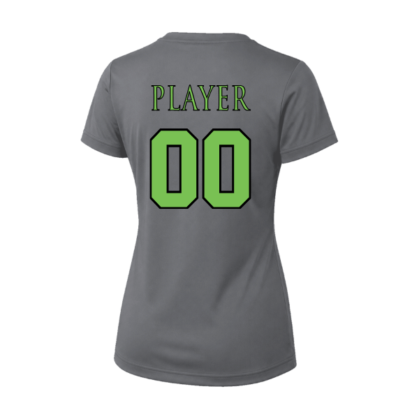 Baseball Coach Pitch–Minor Vision Women's Performance Short-Sleeve Tee – Charcoal – back mockup