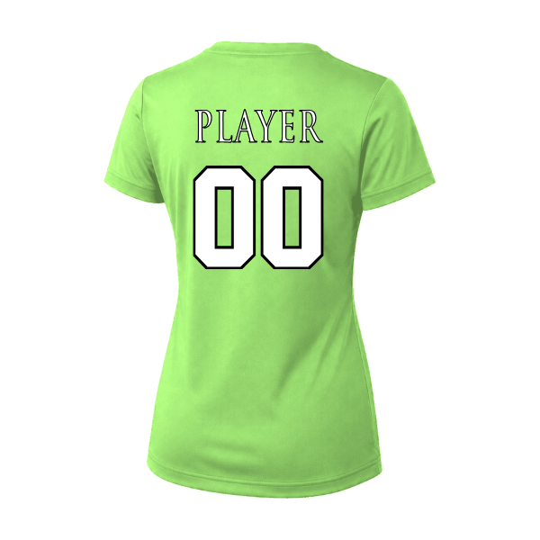 Baseball Coach Pitch–Minor Vision Women's Performance Short-Sleeve Tee – Neon Green – back mockup