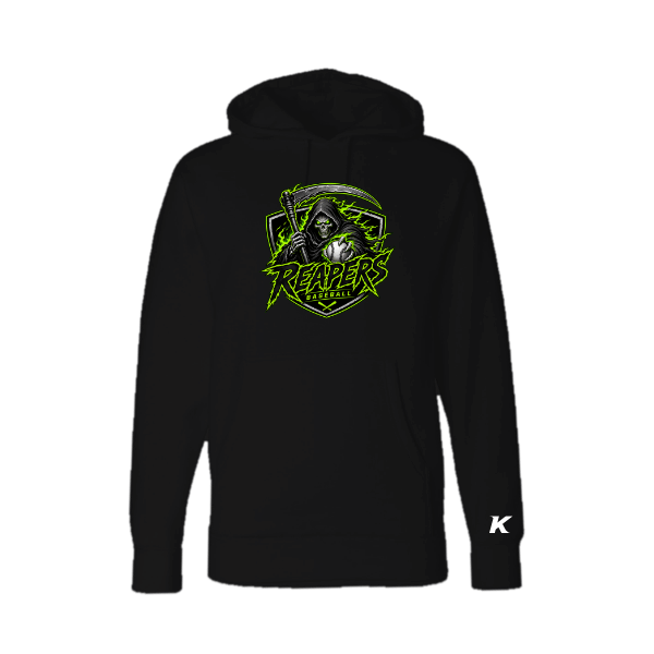 Baseball Coach Pitch–Minor Unisex Heavyweight Hooded Sweatshirt – Black – front mockup