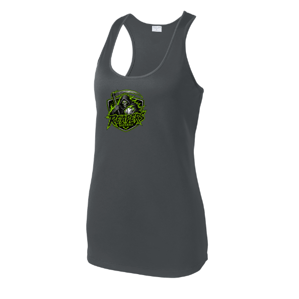 Baseball Coach Pitch–Minor Women's PosiCharge Competitor Racerback Tank – Iron Gray – front mockup
