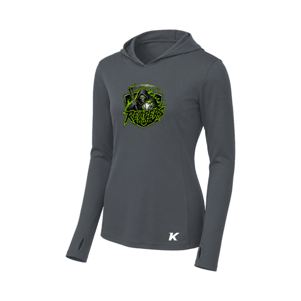 Baseball Coach Pitch–Minor Women's PosiCharge Competitor Hooded Pullover – Iron Gray – front mockup