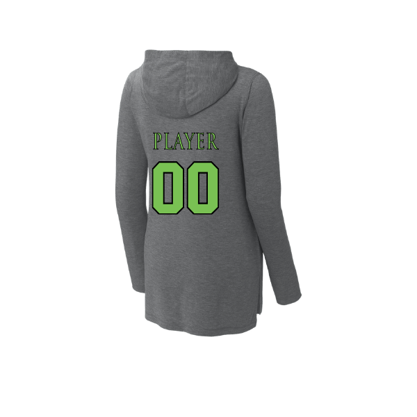 Baseball Coach Pitch–Minor Women's PosiCharge Tri-Blend Wicking Long-Sleeve Hoodie – Dark Gray Heather – back mockup