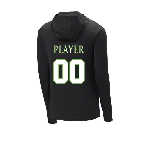 Baseball Coach Pitch–Minor PosiCharge Competitor Hooded Pullover – Black – back mockup