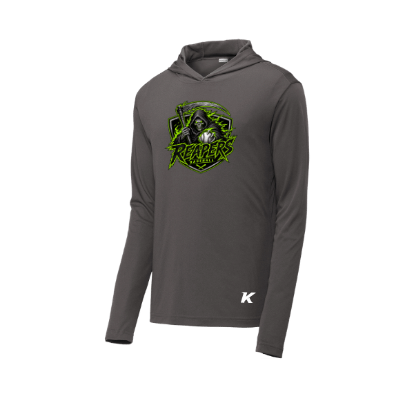 Baseball Coach Pitch–Minor PosiCharge Competitor Hooded Pullover – Iron Gray – front mockup