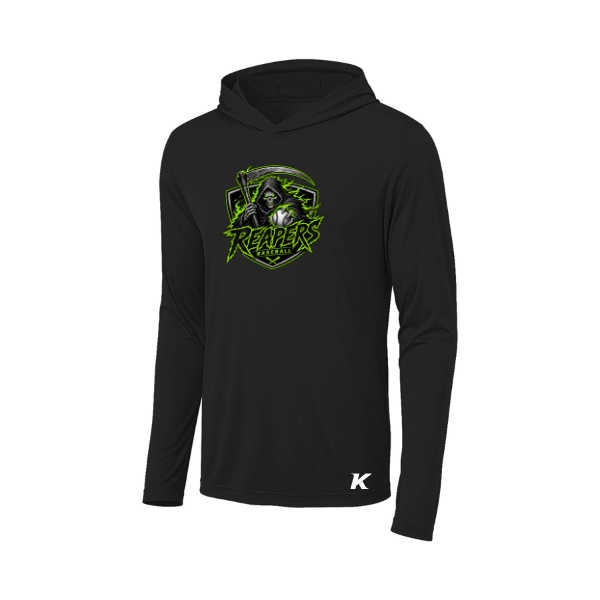 Baseball Coach Pitch–Minor Posi-UV Pro Long-Sleeve Hoodie – Black – front mockup