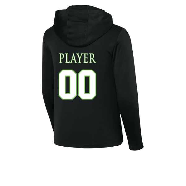 Baseball Coach Pitch–Minor Youth Posi-UV Pro Long-Sleeve Hoodie – Black – back mockup