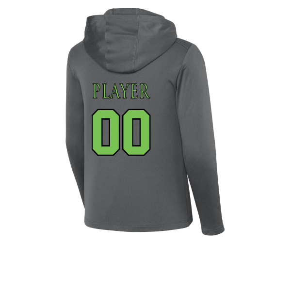 Baseball Coach Pitch–Minor Youth Posi-UV Pro Long-Sleeve Hoodie – Dark Smoke Gray – back mockup