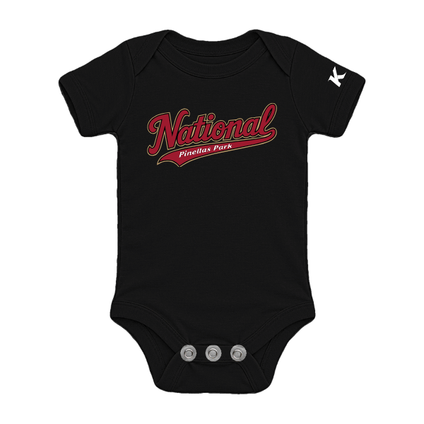 Baseball Majors–Andrix Infant Jersey One Piece – National Script – Black – front mockup