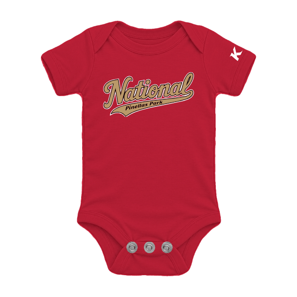 Baseball Majors–Andrix Infant Jersey One Piece – National Script – Red – front mockup