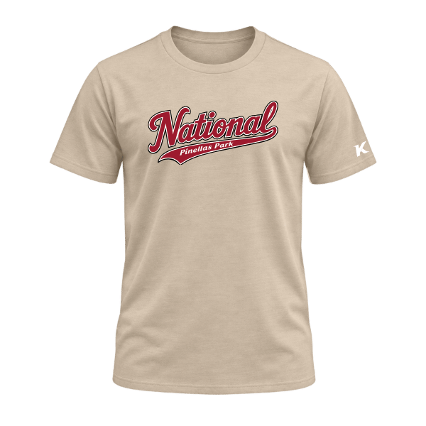 Baseball Majors–Andrix Unisex Jersey Short-Sleeve Tee – National Script – Tan – front mockup
