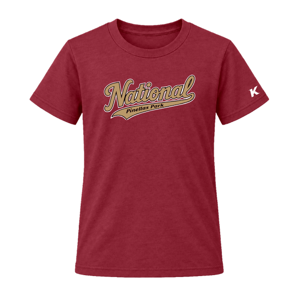 Baseball Majors–Andrix Youth Jersey Short-Sleeve Tee – National Script – Cardinal – front mockup