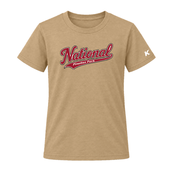 Baseball Majors–Andrix Youth Jersey Short-Sleeve Tee – National Script – Tan – front mockup
