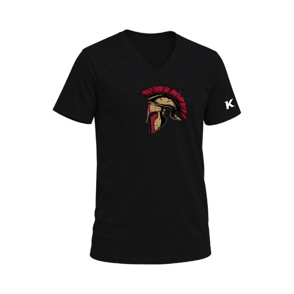 Baseball Majors–Andrix Unisex Heather CVC V-Neck Tee – Spartan Helmet – Solid Black Blend – front mockup