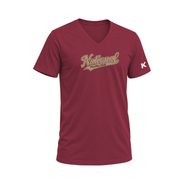 Baseball Majors–Andrix Unisex Heather CVC V-Neck Tee – National Script – Heather Cardinal – front mockup