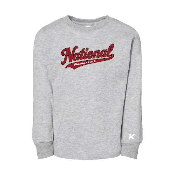 Baseball Majors–Andrix Toddler Jersey Long-Sleeve Tee – National Script – Athletic Heather – front mockup