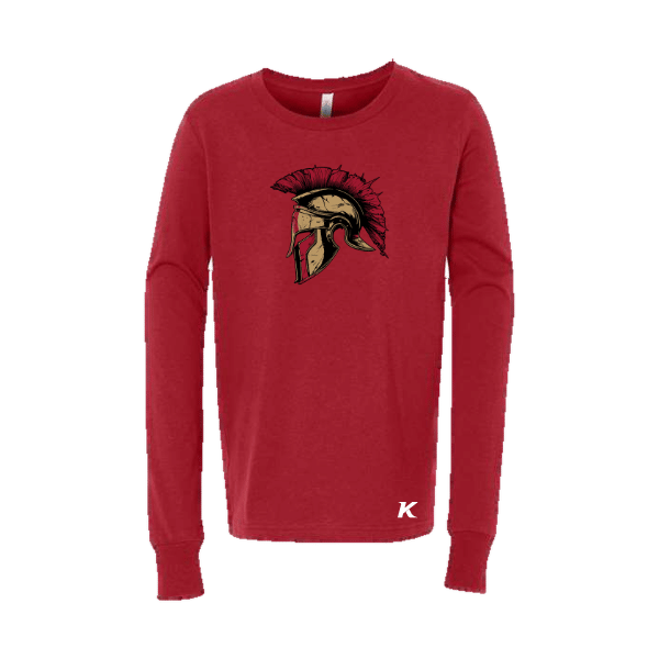 Baseball Majors–Andrix Youth Jersey Long-Sleeve Tee – Spartan Helmet – Red – front mockup