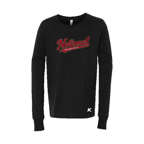 Baseball Majors–Andrix Youth Jersey Long-Sleeve Tee – National Script – Black – front mockup