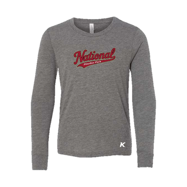 Baseball Majors–Andrix Youth Jersey Long-Sleeve Tee – National Script – Gray Triblend – front mockup