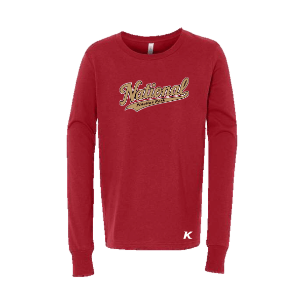 Baseball Majors–Andrix Youth Jersey Long-Sleeve Tee – National Script – Red – front mockup