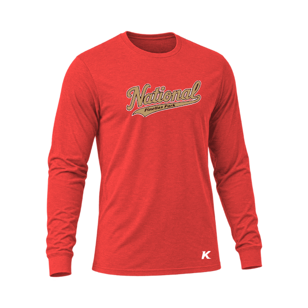 Baseball Majors–Andrix Unisex Triblend Long-Sleeve Tee – National Script – Red Triblend – front mockup