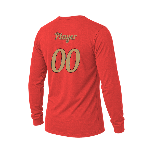 Baseball Majors–Andrix Unisex Triblend Long-Sleeve Tee – National Script – Red Triblend – back mockup