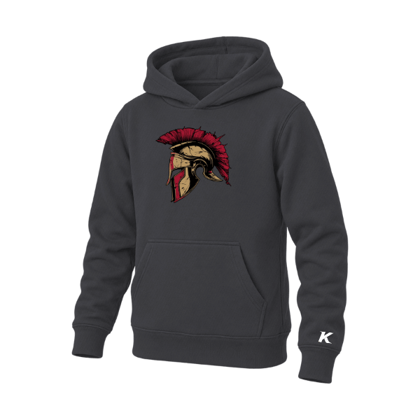 Baseball Majors–Andrix Youth Sponge Fleece Pullover Hoodie – Spartan Helmet – Dark Gray Heather – front mockup