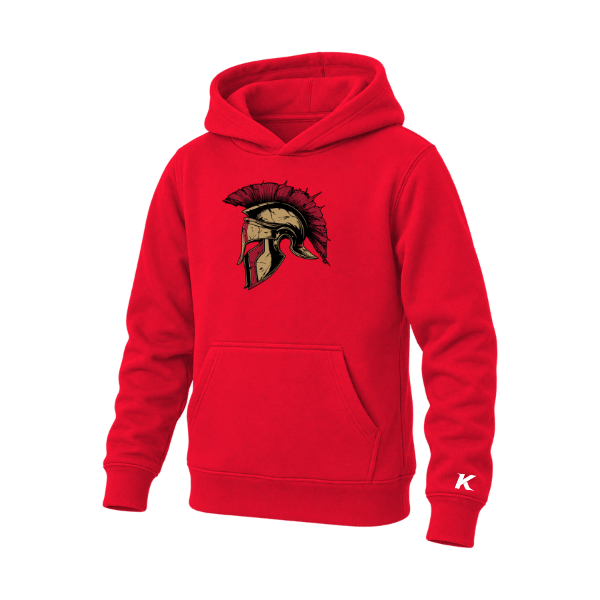 Baseball Majors–Andrix Youth Sponge Fleece Pullover Hoodie – Spartan Helmet – Red – front mockup