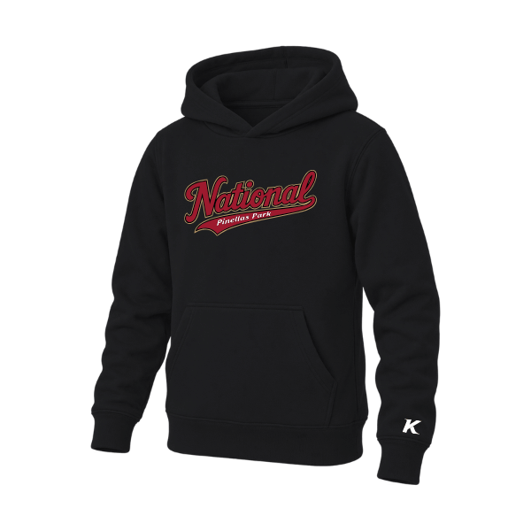 Baseball Majors–Andrix Youth Sponge Fleece Pullover Hoodie – National Script – Black – front mockup