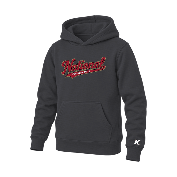 Baseball Majors–Andrix Youth Sponge Fleece Pullover Hoodie – National Script – Dark Gray Heather – front mockup