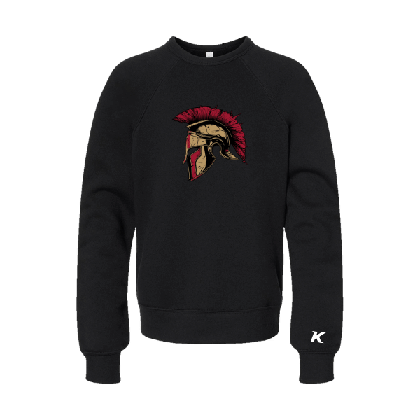 Baseball Majors–Andrix Youth Sponge Fleece Crewneck Sweatshirt – Spartan Helmet – Black – front mockup
