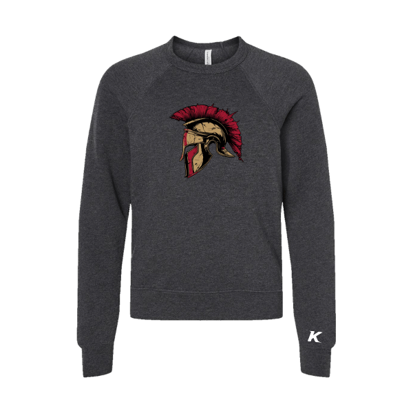 Baseball Majors–Andrix Youth Sponge Fleece Crewneck Sweatshirt – Spartan Helmet – Dark Gray Heather – front mockup