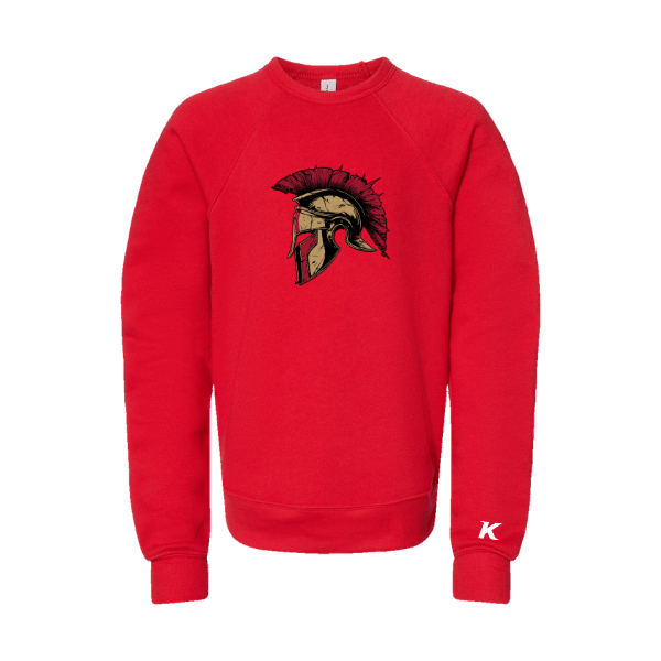 Baseball Majors–Andrix Youth Sponge Fleece Crewneck Sweatshirt – Spartan Helmet – Red – front mockup