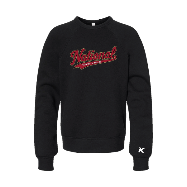 Baseball Majors–Andrix Youth Sponge Fleece Crewneck Sweatshirt – National Script – Black – front mockup
