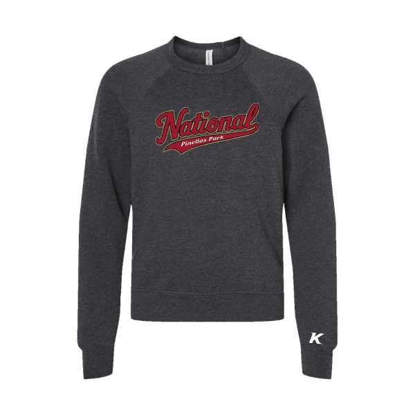 Baseball Majors–Andrix Youth Sponge Fleece Crewneck Sweatshirt – National Script – Dark Gray Heather – front mockup