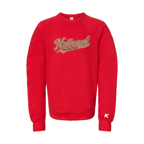 Baseball Majors–Andrix Youth Sponge Fleece Crewneck Sweatshirt – National Script – Red – front mockup