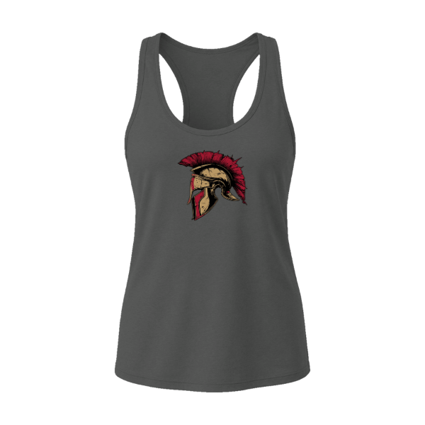 Baseball Majors–Andrix Women's Jersey Racerback Tank – Spartan Helmet – Dark Gray Heather – front mockup