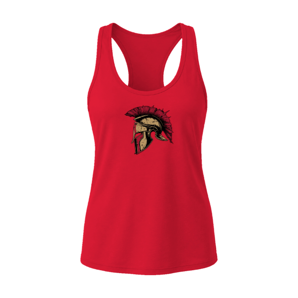 Baseball Majors–Andrix Women's Jersey Racerback Tank – Spartan Helmet – Red – front mockup