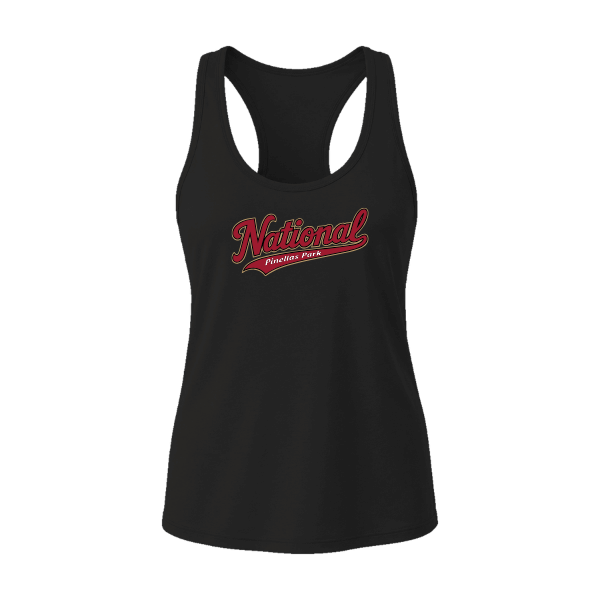 Baseball Majors–Andrix Women's Jersey Racerback Tank – National Script – Black – front mockup