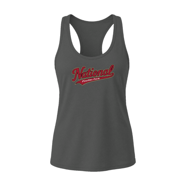 Baseball Majors–Andrix Women's Jersey Racerback Tank – National Script – Dark Gray Heather – front mockup
