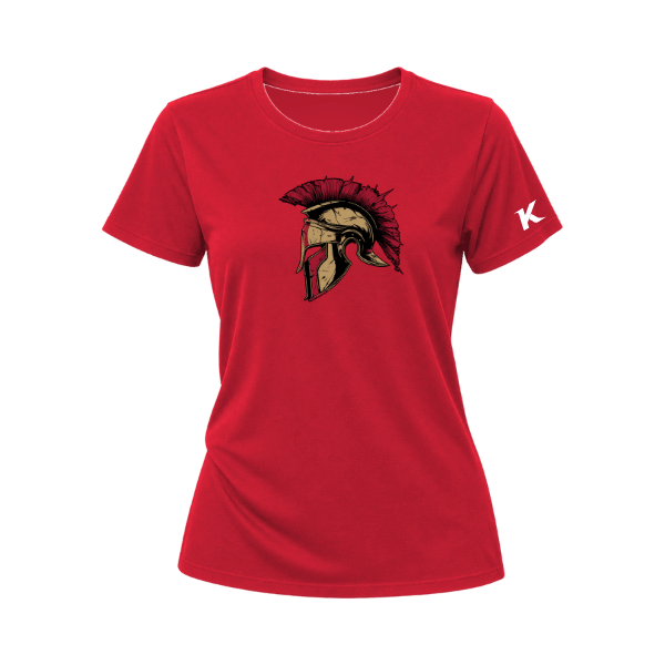 Baseball Majors–Andrix Women's Relaxed Jersey Tee – Spartan Helmet – Red – front mockup