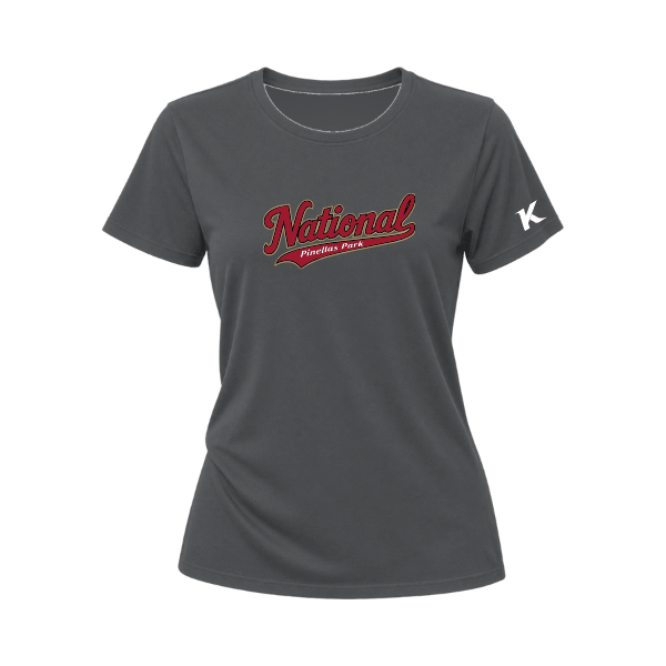 Baseball Majors–Andrix Women's Relaxed Jersey Tee – National Script – Asphalt – front mockup