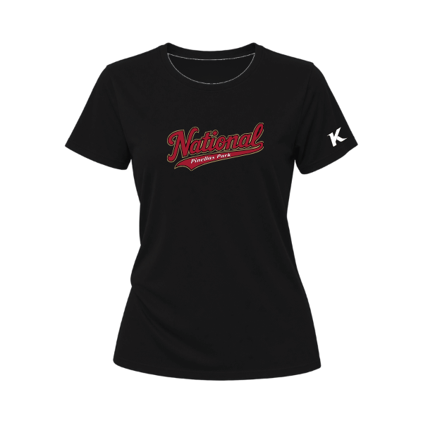 Baseball Majors–Andrix Women's Relaxed Jersey Tee – National Script – Black – front mockup