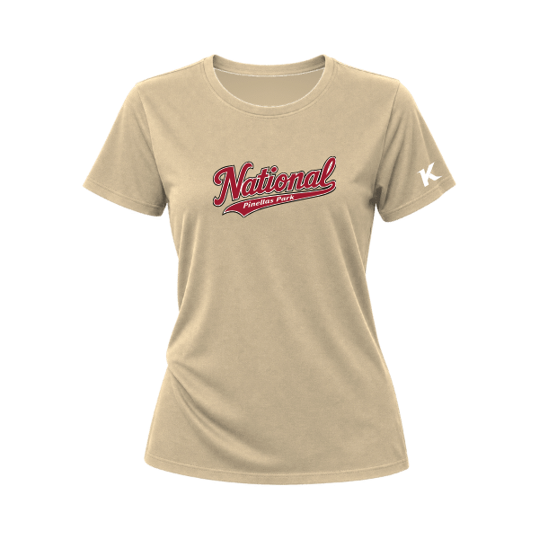 Baseball Majors–Andrix Women's Relaxed Jersey Tee – National Script – Sand Dune – front mockup