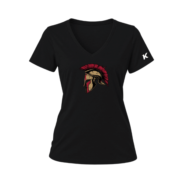Baseball Majors–Andrix Women's Relaxed Jersey V-Neck Tee – Spartan Helmet – Black – front mockup