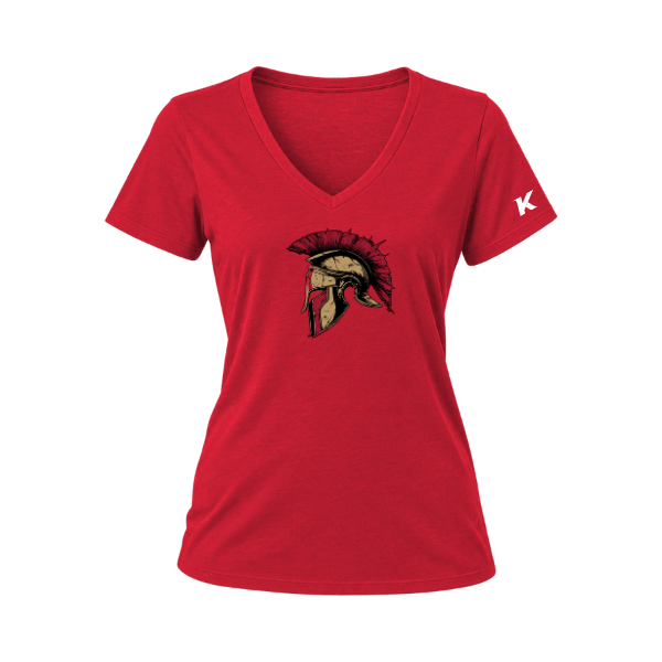 Baseball Majors–Andrix Women's Relaxed Jersey V-Neck Tee – Spartan Helmet – Red – front mockup