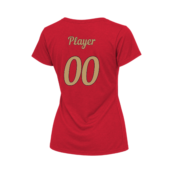 Baseball Majors–Andrix Women's Relaxed Jersey V-Neck Tee – Spartan Helmet – Red – back mockup