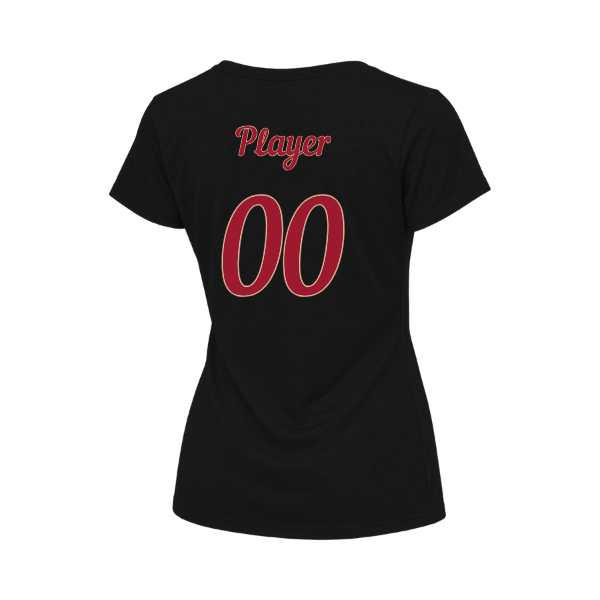 Baseball Majors–Andrix Women's Relaxed Jersey V-Neck Tee – National Script – Black – back mockup