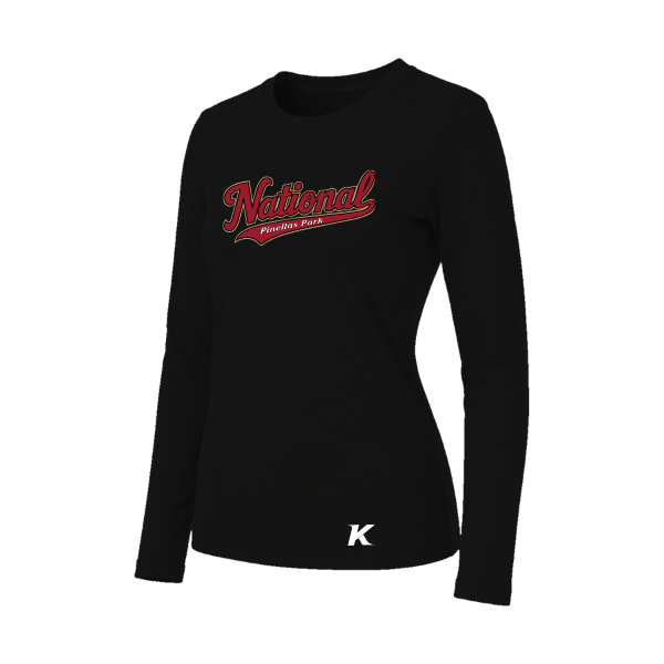 Baseball Majors–Andrix Women's Jersey Long-Sleeve Tee – National Script – Black – front mockup