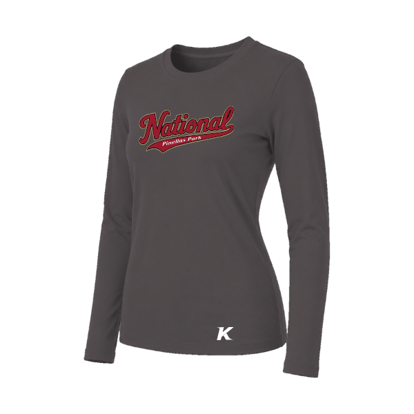 Baseball Majors–Andrix Women's Jersey Long-Sleeve Tee – National Script – Dark Gray Heather – front mockup